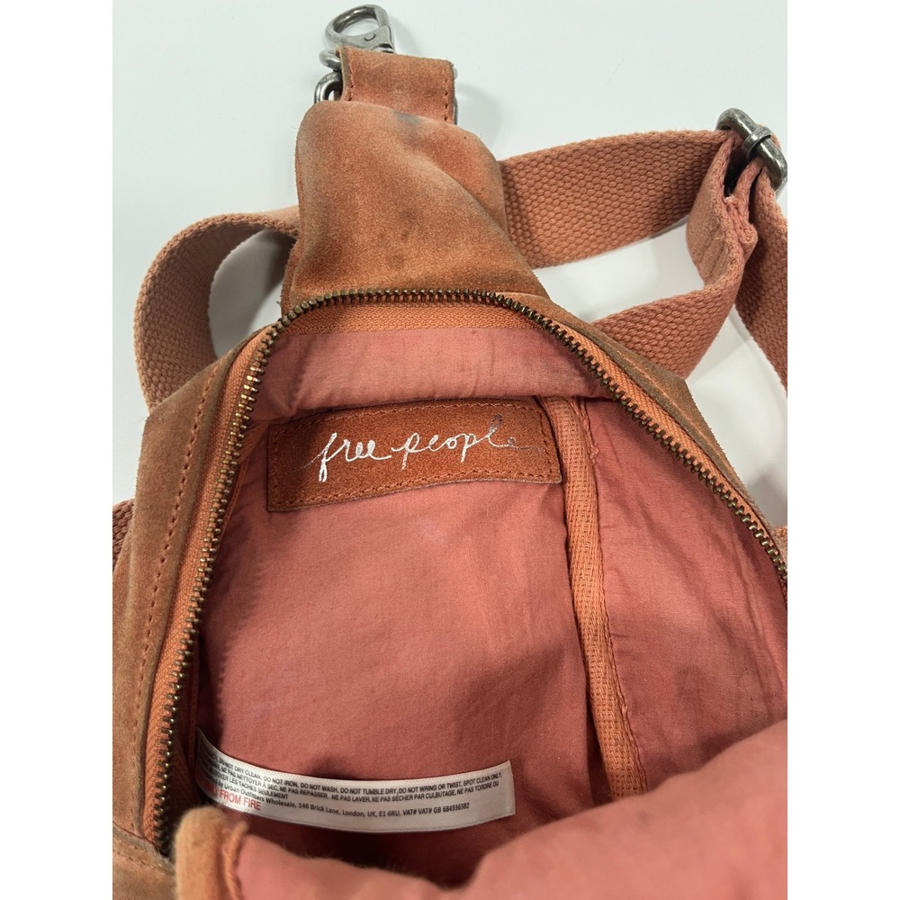 Free People Hudson Suede Leather Sling Crossbody Bag Adjustable Winter Coral - Picture 3 of 8